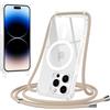 Jrkvniv Magnetica Trasparente Cover per iPhone 14 Pro con Cordino,Compatibile con Magsafe,Trasparente Ultra Sottile Silicone TPU Antiurto Custodia con Collana Laccio rimovibile per iPhone 14Pro, Cachi
