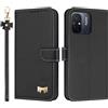 TAUYN Custodia per Xiaomi Redmi 12C, PU Pelle Flip Cover Antiurto TPU Custodie, Slot per Schede & Supporto Funzione, con Cordino -Nero
