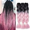 Gairyan Extension per Treccine Africane Extension Capelli Finti per Treccine Afro 60cm Ombre Kanekalon Treccia Capelli Sintetici Crochet Twist Jumbo Braids 3 Pezzi (Nero-Rosa)