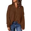 Generico Donna Cotone Maglione Donna Maglioni da Maglione A Collo Alto con Zip A 1 4 E Maniche Lunghe per Maglioni di Lana Lungo Coffee S