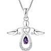 FJ Collana Angelo Custode Donna Argento 925 Collana con Ciondolo Febbraio Pietra Portafortuna Ametista Gioielli Regalo per Donna
