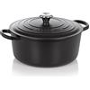 Le Creuset Cocotte rotonda Evolution in ghisa vetrificata con Coperchio, diameter 26 cm, Nero Matt, 21177260000430
