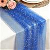 Foatcox Runner de Tavolo Blu, 75 x 300 CM Leggero Fluido Runner de Tavolo in Tulle di Garza Foglia d'oro per Matrimoni Bohémien, Compleanno, Natale, Capodanno, Decorazione per Tavola Della Cucina e Archi