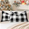 Sungeek - Set di 2 federe decorative per cuscini a tema natalizio in tartan, plaid Buffalo, per divano, camera da letto e soggiorno, 30x50 cm (Nero+Bianco)