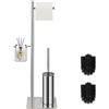 DAZI scopino bagno wc in accio Inox Autoportante, scopino wc con 2 spazzolone bagno per una pulizia profonda del lavandino