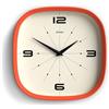 Jones Clocks® Pulsar Orologio a parete | Orologio retro quadrato arrotondato | 25cm | Arancione | Look di design interessante per cucina, soggiorno o ufficio