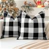 Sungeek Set di 2 federe per cuscini natalizi in tartan 50 x 50 cm, in lino, decorative, a quadretti Buffalo Check, quadrati, con bordo cucito, per divano, letto, soggiorno, 50 x 50 cm (bianco e nero)