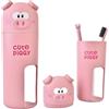 Vspek Porta Spazzolino da Viaggio per Bambini,Bicchierino per Spazzolino 2 in 1 staccabile a forma di Maialino in Paglia di Grano,Porta Dentifricio,Custodia per spazzolino per Viaggi,Campeggio,Scuola (Rosa)