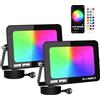 SKYWORLD 2 x 50W Faretto LED RGB Esterno, Faretti Led RGB, Impermeabile Proiettore Faro con spina, APP controllato Smart LED Floodlights Multicolore per Giardino, Cortile, Feste
