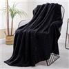Exclusivo Mezcla Coperta in Pile, Leggero, Reversibile, Morbido, 130x170 cm | per Divano, Letto e l'Aperto, Copriletto Multi-Uso, Jacquard a Chevron, Tutte le Stagioni, Nero