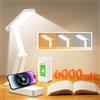 One Fire Lampada alimentata a batteria da 6000 mAh, 3 colori + dimmerabile, ricaricabile per comodino, lampada da lettura con timer + ricarica USB senza fili