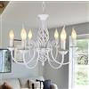 Riohan Lampadario Vintage Country Bianco, Lampade a Sospensione Candela Vintage Lampadario Francese, 6 Luci Plafoniera Classic Pendente Lampada Appesa per Cucina Soggiorno Camera da Letto