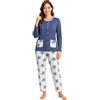 Leedya Pigiama Donna Invernale 100% Cotone - Completo Lungo Manica Lunga con Bottoni o Polsini - Modelli Vari a Fiori - Morbido e Confortevole per la Notte (Blu 966 TG M)