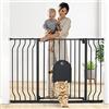 COMOMY Cancelletto per Bambini con Porta per Gatti Regolabile, Cancelletto per Gatti In Extra Largo da 75 a 123cm, Cancelletto per Cani a Chiusura Automatica con Porta per Animali (Alto 76cm, Nero)