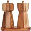 DeroTeno Set macina sale e pepe con vassoio, macina sale regolabile in ceramica, macina sale in acciaio inox, macinapepe in legno di acacia, altezza 14 cm, diametro inferiore 6 cm (vassoio incluso)
