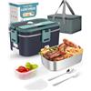 Eocolz Scatola per il pranzo elettrica con riscaldatore per alimenti 100W, scaldavivande con doppio contenitore 1,8 L portatile per auto, camion, lavoro in acciaio inossidabile con forchetta e