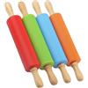 HAKZEON Confezione da 4 mini mattarelli da 29 cm, in silicone con manico in legno, mattarello antiaderente per pasticceria, pasta e pizza (arancione, rosso, blu, verde)