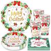 KAHEIGN 100 Pezzi Stoviglie di Carta per Feste Natalizie, 25 x 9 Pollici Piatti Piani, 25 x 7 Pollici Piatti da Insalata, 25 x 360ml Bicchieri, 25 x 16CM Tovaglioli - per Natale Feste Decorazioni