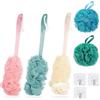 sinzau Spugna per Doccia con Manico, 5 Pezzi Spugna da Bagno, Spazzola da Doccia con Manico Lungo, con 3 Ganci, per la Schiena, Spugna da Massaggio Scrubber Peeling da Bagno
