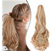 Dcbaboo Coda di Cavallo Extension Ricci Coda Capelli Extension con Pinza 45cm Posticci per Capelli Mossi Coda Finta Sintetici Lunghi Naturali Ponytail, Biondo scuro & Biondo chiaro