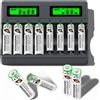 Mspalocell 4 batterie AA 1,5 V ricaricabili con caricabatterie, 4 batterie ricaricabili al litio AAA con 8 slot USB C Type-C ricarica indipendente LCD caricabatterie rapido per batteria AA AAA