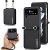 ZHOZEXIN Compatibile con Samsung Galaxy Z Flip 4, elegante custodia protettiva in similpelle, custodia a portafoglio, slot per carte, custodia per telefono con laccetto （Nero ）