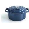 Qulinart by Brandt - Casseruola in ghisa di acciaio rotonda, 28 cm, capacità 6,8 l, coperchio in ghisa con pomello in acciaio inox, adatto per induzione, adatto al forno, colore: blu