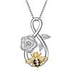 YAFEINI Bee Necklace Sterling Silver Infinity Love Bee Pendant Necklace with Rose Flower Jewellery Gifts for Women Teens