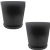 Relaxdays Vaso da Fiori, Set da 2, Vaso con sottovaso, Righe, H x D: 20 x 20 cm, Vaso per Piante, plastica, Nero