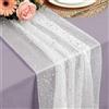 Foatcox Runner de Tavolo Argento, 75 x 300 CM Leggero Fluido Runner de Tavolo in Tulle di Garza Foglia d'Argento per Matrimoni Bohémien, Compleanno, Decorazione per Tavola della Cucina e Archi