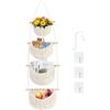 Yiomxhi 4 Livelli Cestino da Appendere Parete, Borsa Portaoggetti Organizer Porta in Corda di Cotone con 4 Ganci, Cesto Frutta Rimovibile Decor Bohémien per Cucina Camera Letto Soggiorno, Beige