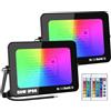 AUXTINGS 2 pezzi 50W Faretto LED RGB, proiettore LED esterni con telecomando Floodlight IP66 impermeabile, luci decorative per Halloween festa di compleanno fai da te illuminazione modalità strobo