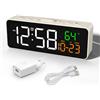 Netzu Sveglia digitale piccola, sveglia da comodino con indicatore di temperatura, data, 4 luminosità, 3 volumi, snooze, 12/24 ore, sveglia forte per soggiorno, camera da letto (bianco)