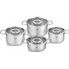 Fissler Pure Collection - Set di pentole in acciaio inox, 4 pezzi, pentole con coperchi in vetro (3 pentole, 1 padella), compatibile induzione