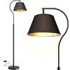 BBHome Lampada da terra per Soggiorno, Lampada ad Arco con Paralume, Piantana Lampada con Lampadina LED da 9 W, Lampada da terra Moderna E27 da 170 cm per Salotto, Camera da letto (Nero-Oro)