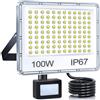 YIQIBRO Faro LED Esterno con Sensore di Movimento 100W 10000LM, 1 Pezzi | Faretto LED da Esterno con Sensore di Movimento 10000LM 6500K, Impermeabile IP67 Luci da Esterno per Giardino Garage Entrata