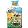 Halantex - AMC001 - Animal Crossing Personaggi in Campeggio Copripiumino Set Letto Singolo Ufficiale - Multicolore - 100% Cotone - 140x200centimetri + 70x90cm