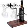 WW STYLE Porta bicchieri da vino con portabottiglie da vino, porta bicchieri da vino in metallo e legno massello, su piedistallo per 1 bottiglia 6 calici da vino, porta vino decorazione regalo compleanno