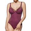 Selene, Body Donna in Pizzo dal Motivo Floreale, con Ferretto e Senza Imbottitura, Collezione Mariluz, Colore Bordeaux, Coppa 5 C