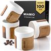 MIAMIO - Set di Tazze da Espresso da 4 (100 ml) Tazze da Tè Giapponese in Ceramica/Tazze Senza Manico con Fascia in Legno Rimovibile/Tazze da Caffè Senza Manico (Bianco)