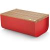 Alessi Mattina BG03 R - Cassetta per Pane, Acciaio Colorato con Resina Epossidica, Legno di bambù, Rosso