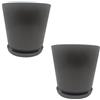 Relaxdays Vaso da Fiori, Set da 2, Vaso con sottovaso, Righe, HxD: 20 x 20 cm, Vaso per Piante, plastica, Grigio Scuro