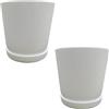 Relaxdays Vaso da Fiori, Set da 2, Vaso con sottovaso, Righe, H x D: 20 x 20 cm, Vaso per Piante, plastica, Bianco