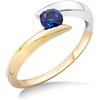 Miore Anello Donna Solitario Zaffiro Blu due colori Oro Giallo e Oro Bianco 9 Kt / 375