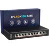 YuanLey Switch Ethernet 10G a 10 Porte Non Gestito, 8 x 2.5G Base-T Porte, 2 x 10Gb RJ45 Porte, compatibile con 100/1000/2500Mbps, Struttura in Metallo Senza Ventola, YuanLey Switch di Rete 2.5G/10G per NAS