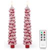 Fanna 2 Candele Rosse LED a forma di albero di Natale con Timer, Candele Coniche Natalizie a Batteria con Telecomando, Uso Interno - H 25 cm