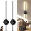 FabStyl Applique da Parete Interno da 70 cm, Moderna Luci Led Camera da Letto da 8W 30LM, Applique da Parete in Alluminio 3000K/4500K/6000K, Soggiorno, Cucina, Corridoio, Nero (2 Pezzi)