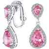 Bling Jewelry Orecchini A Goccia A Goccia Con Aureola In CZ Rosa Prom Lampadario Clip On Orecchini Con Tormalina Rosa Simulazione Zirconia Cubica Argento Placcato