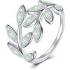 AXELUNA Anello con foglia di opale bianco per le donne, in argento sterling 925, regolabile, regalo per la madre moglie