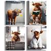 HUACANVASART Stampe artistiche da parete divertenti con mucca delle Highlands, motivo vintage umoristico con animali per la decorazione della fattoria, decorazione per il bagno dei bambini, set di 4